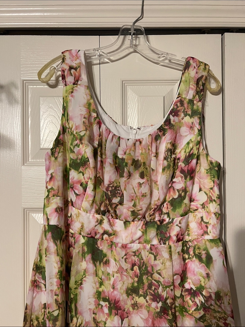 dressbarn Pink and Green Floral Fit-and-Flare Dress